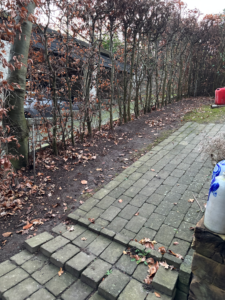 Åbent område langs fortov før opsætning af støjhegn